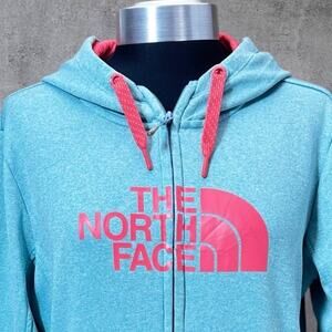 The North Face Women's Logo Pullover Hoodie Sweatshirt Blue/ Pink size Large
